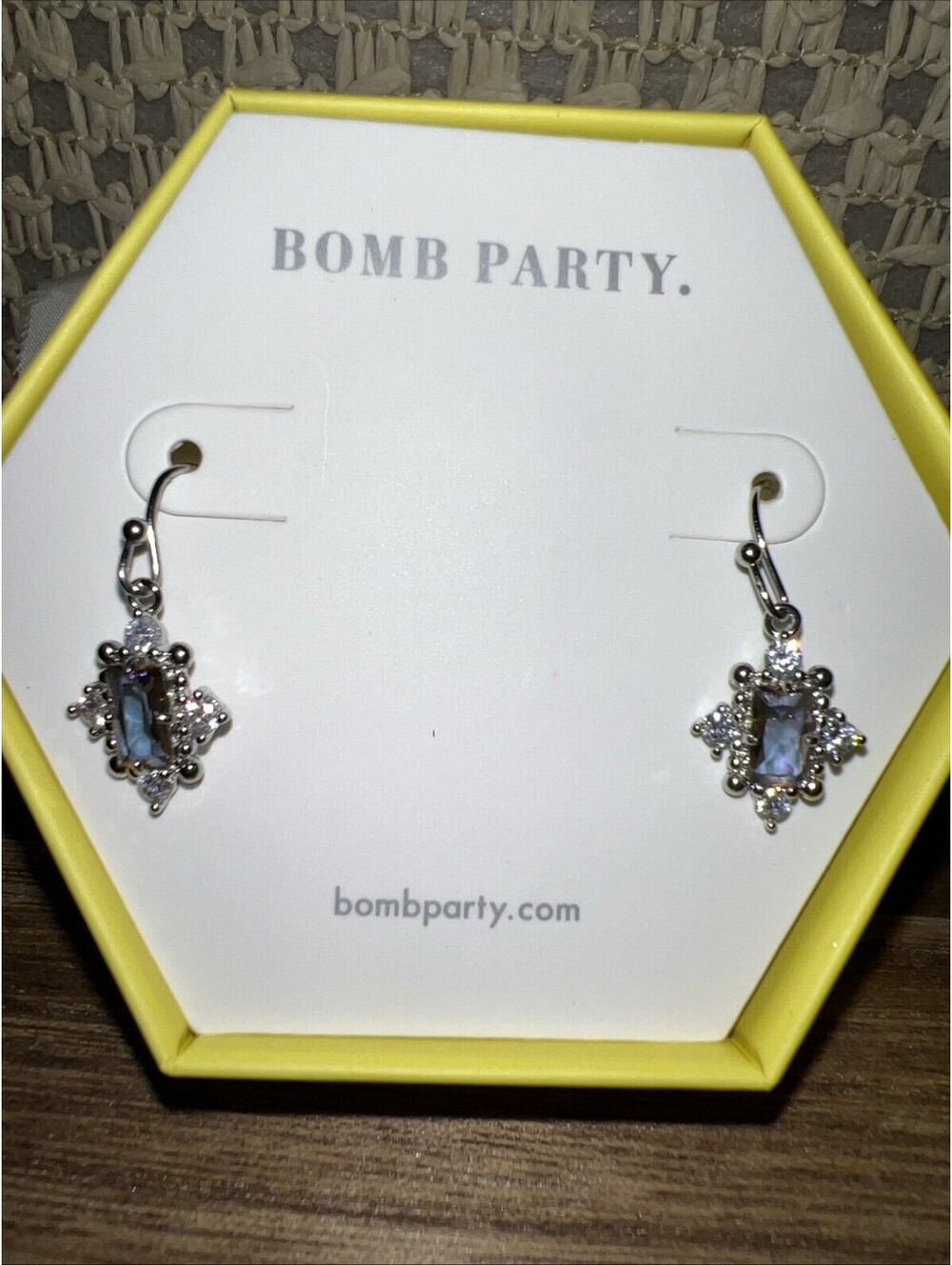 Bomb Party Earrings. Purple Stone And CZ. Rhodium Plating. Hook Style Backs.